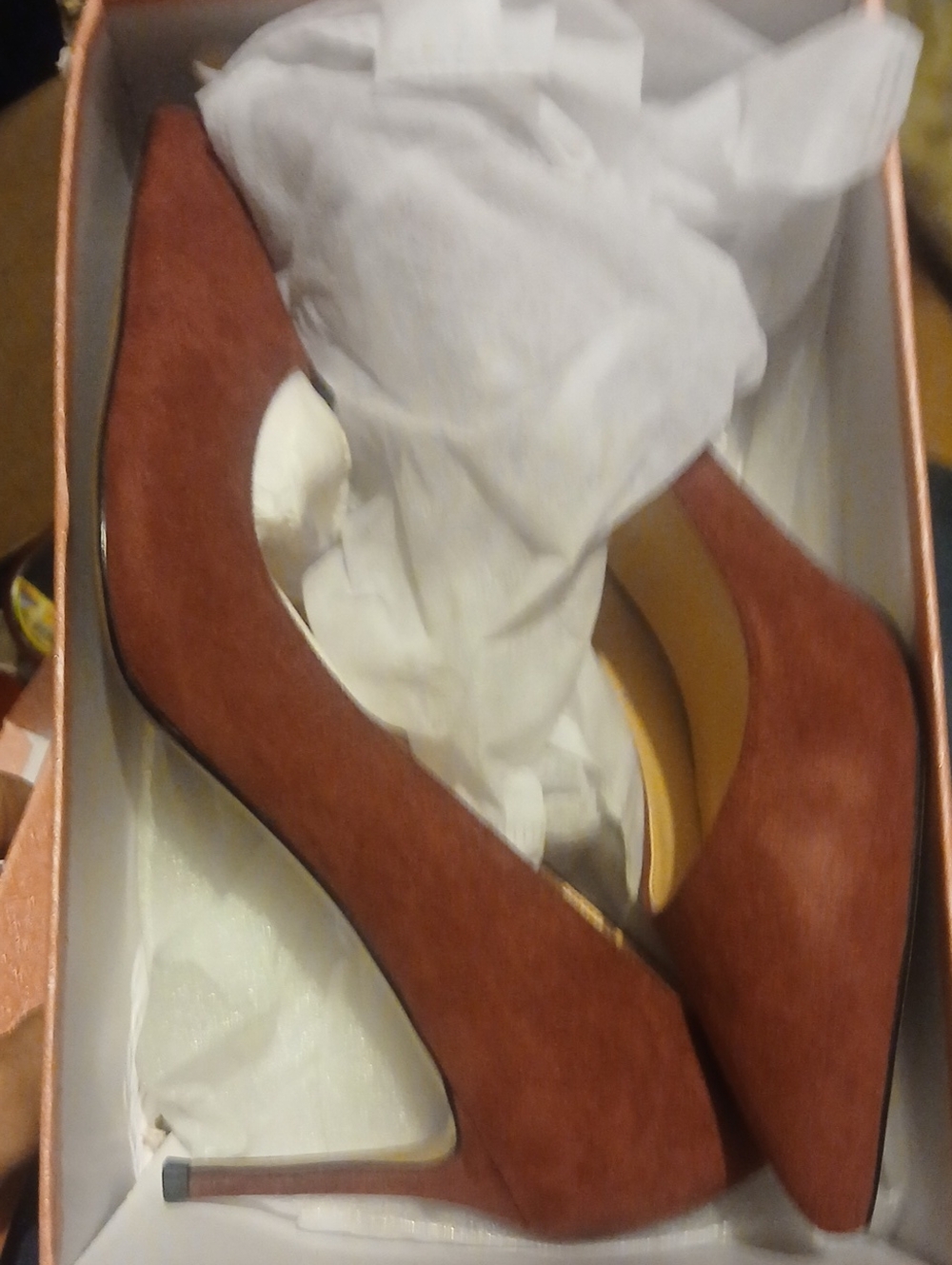 Women's Suede Pointed Toe Pumps in Rust Yoders size 10.5